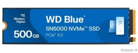 WD SSDl Blue SN5000 SSD M2.2280 PCIe 4.0 500Gb, 5000MBs/4000MBs, TBW 300, WDS500G4B0E, 1 year