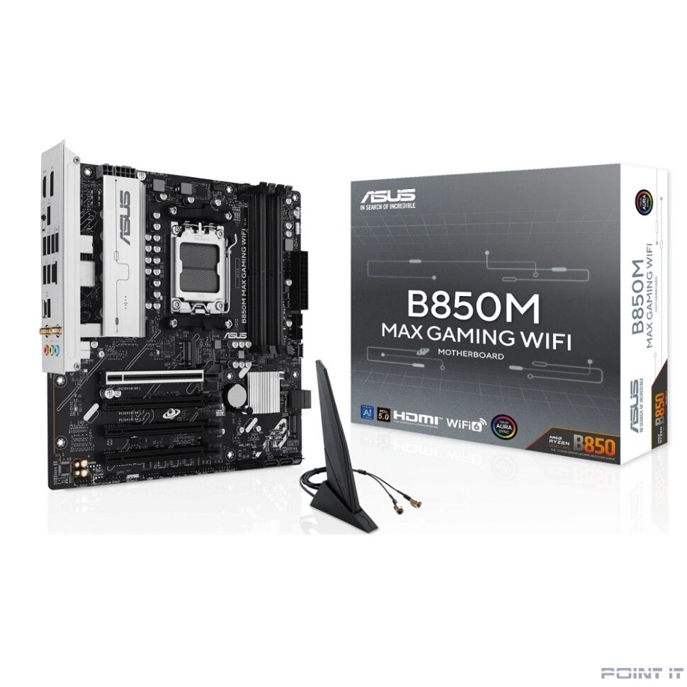 Материнская плата ASUS B850M MAX GAMING WIFI AM5 mATX 4xDDR5 4xPCIEx16 3xM.2 USB-C DP HDMI GLAN Wi-Fi 6