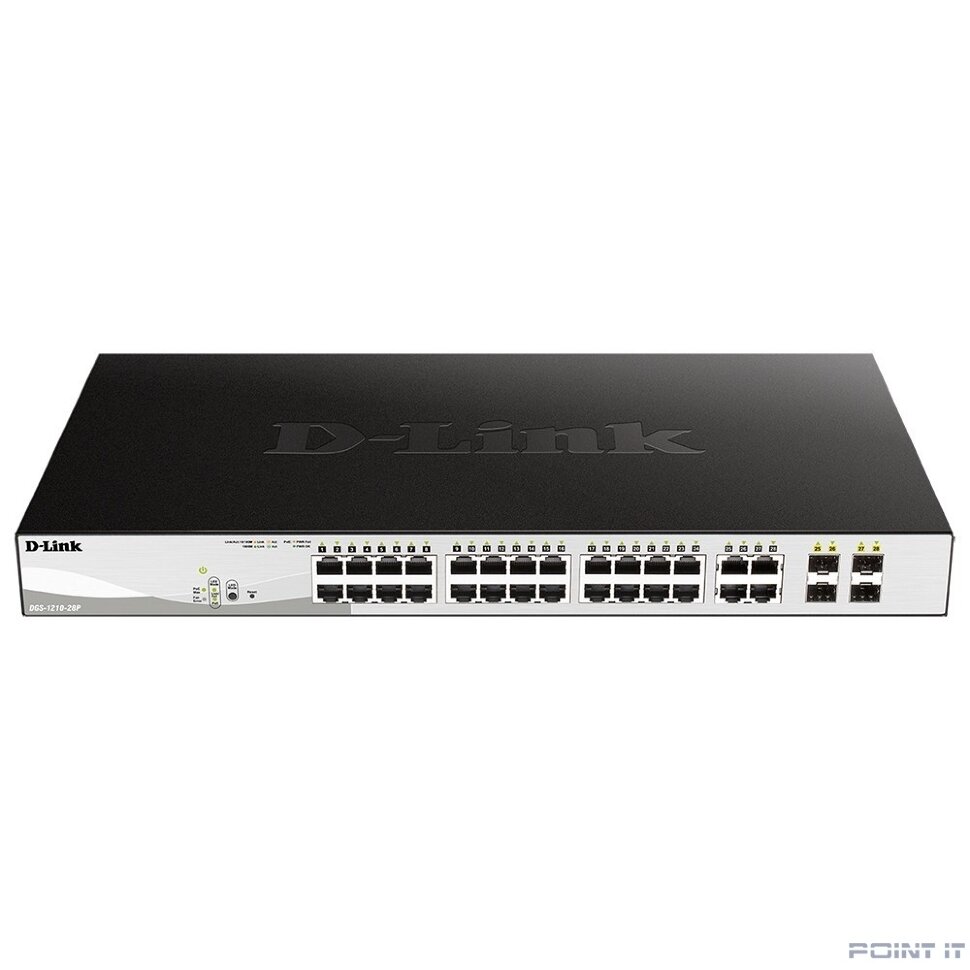 D-Link DGS-1210-28P/FL2A Управляемый L2 коммутатор с 24 портами 10/100/1000Base-T и 4 комбо-портами 100/1000Base-T/SFP (24 порта PoE 802.3af/at, РоЕ-бюджет 193 Вт)