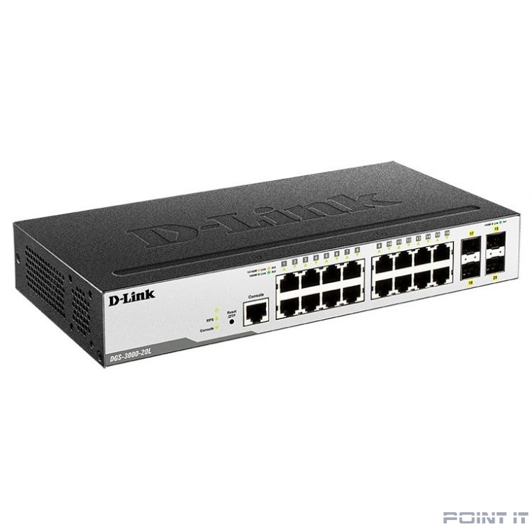 D-Link DGS-3000-20L/B1A Управляемый L2 коммутатор с 16 портами 10/100/1000Base-T и 4 портами 1000Base-X SFP