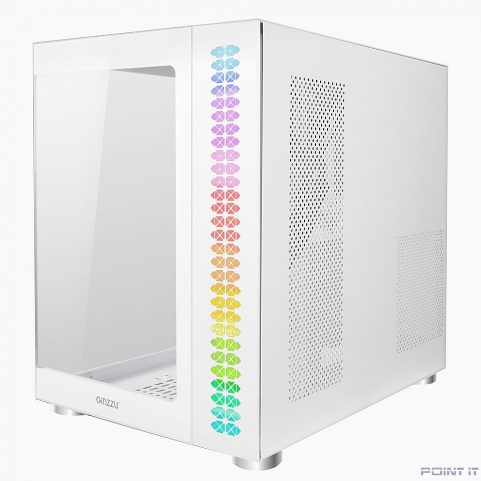 Ginzzu V570 RGB подсветка, контроллер CRC10, 4* 12RW6 FAN 12CM RGB, закаленное стекло 1*USB 3.0,1*USB 2.0, AU Белый ATX