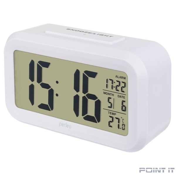 Perfeo Часы-будильник "Snuz", белый, (PF-S2166) время, температура, дата