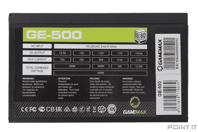 GameMax Блок питания ATX 500W GE-500