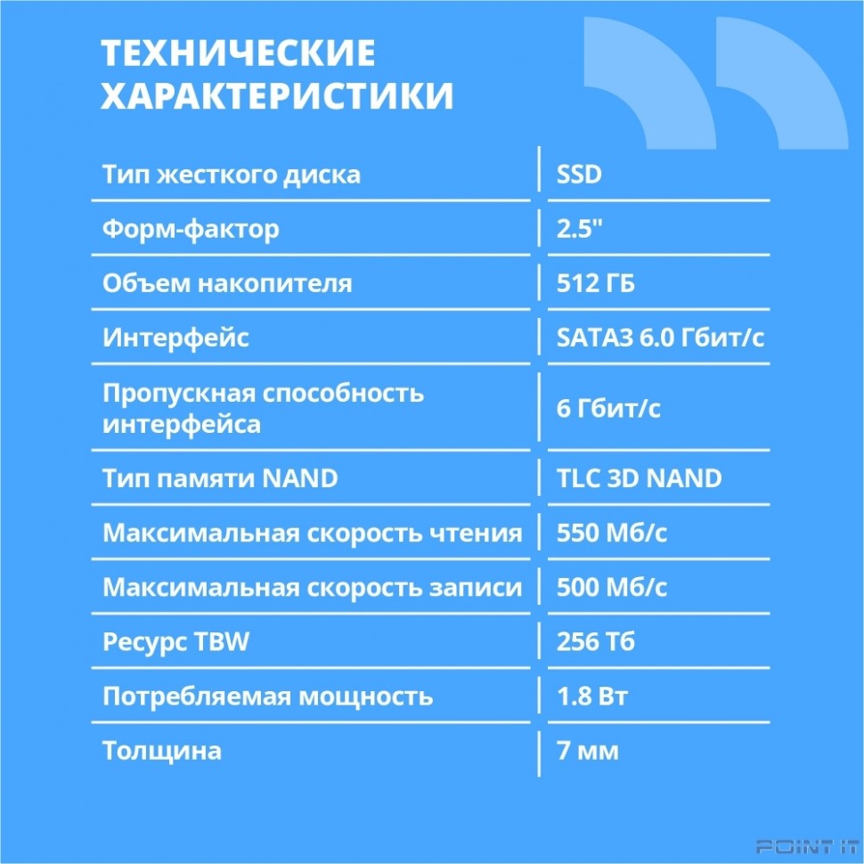 CBR SSD-512GB-2.5-BS24b, Внутренний SSD-накопитель, серия "Base", 512 GB, 2.5", SATA III 6 Gbit/s, 3D TLC NAND, R/W speed up to 550/500 MB/s, TBW (TB) 256, OEM