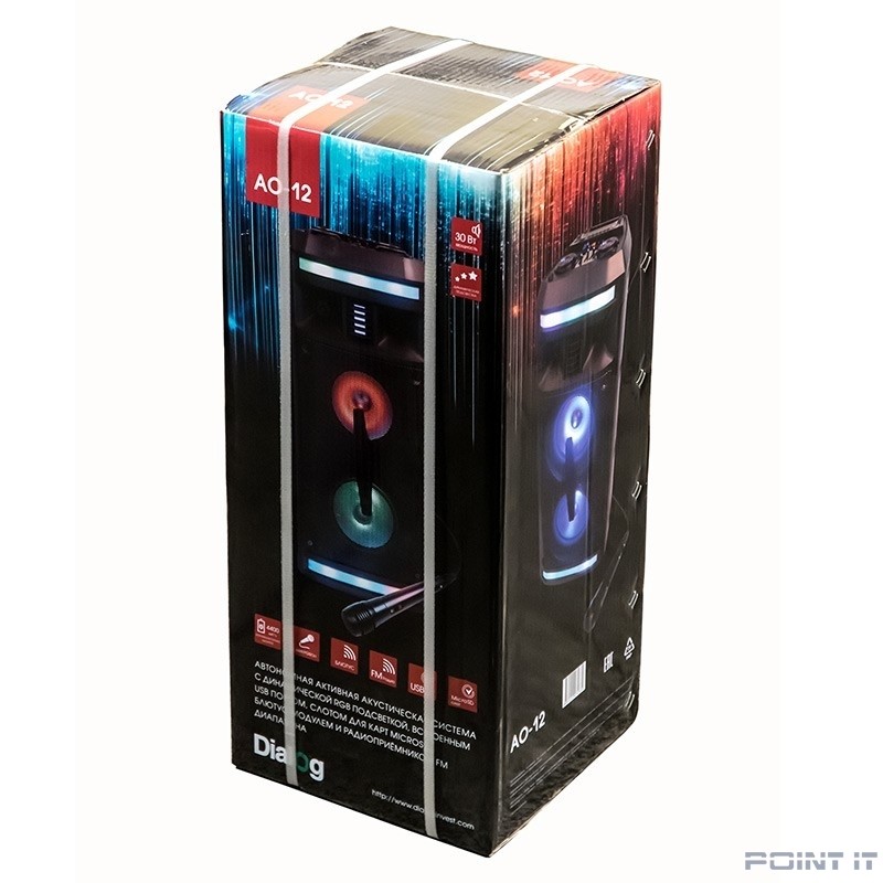 Dialog Oscar AO-12 1.0, 30W RMS, Караоке с микрофоном, BT+FM+USB+SD+LED