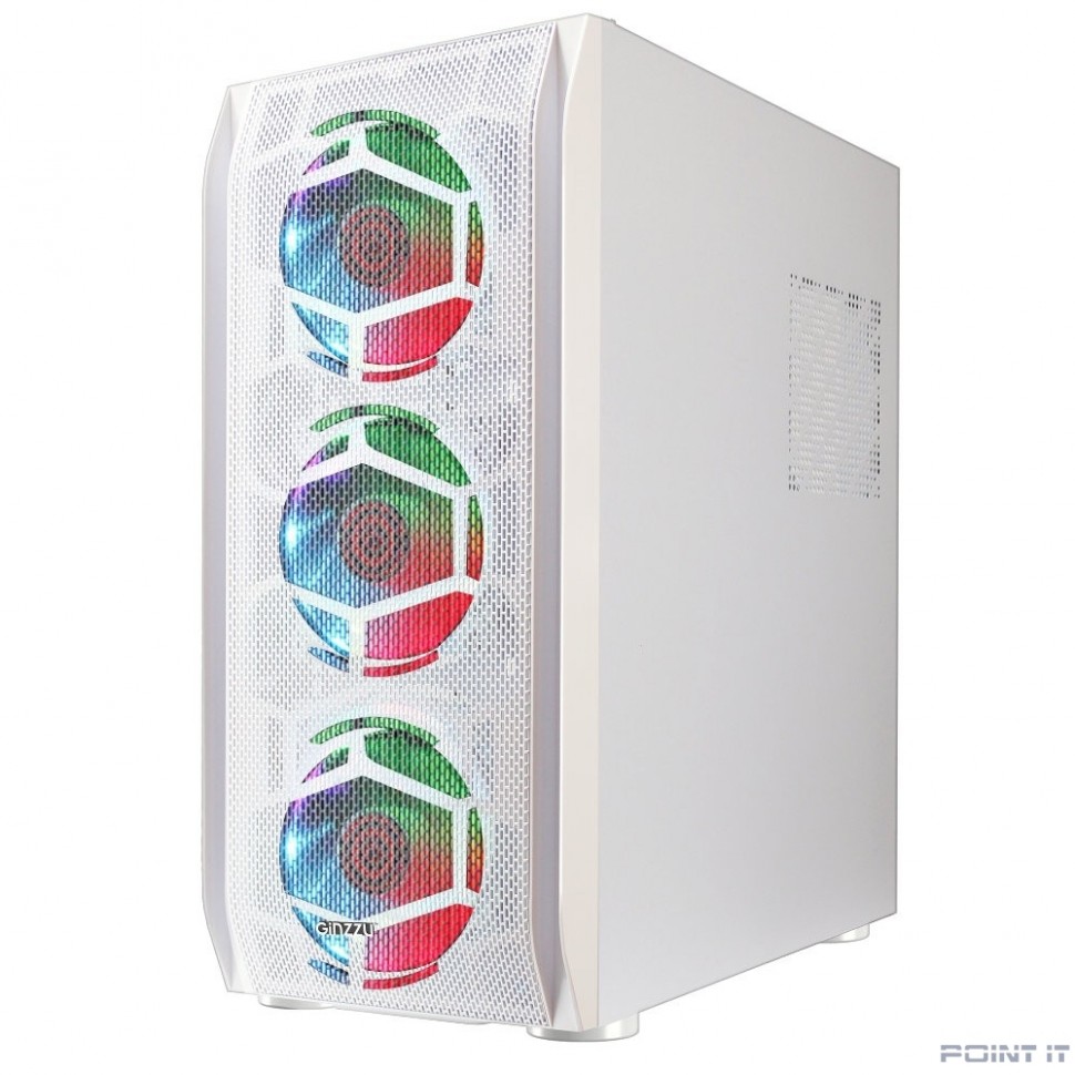 Ginzzu GL 390 боковая дверца закаленное стекло на петлях на магнитах, controller CRC10, 4* 12R6W FAN 12CM RGB Белый