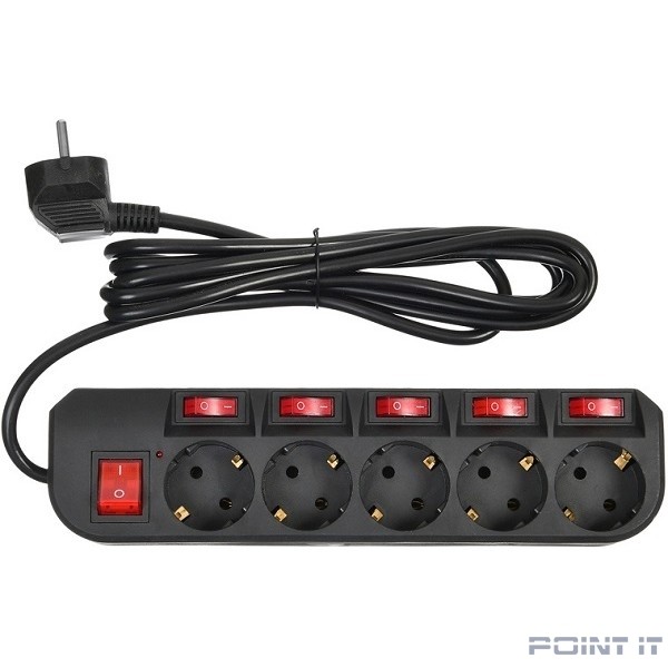 BURO Сетевой фильтр 5 розеток (500SH-3-SW-B) 3м, черный коробка {1159726}