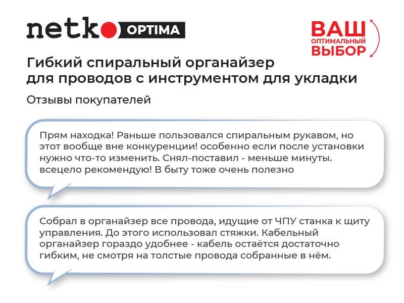 Органайзер для проводов с инструментом для укладки, ID-20mm, 2м, пластик, черный NETKO Optima